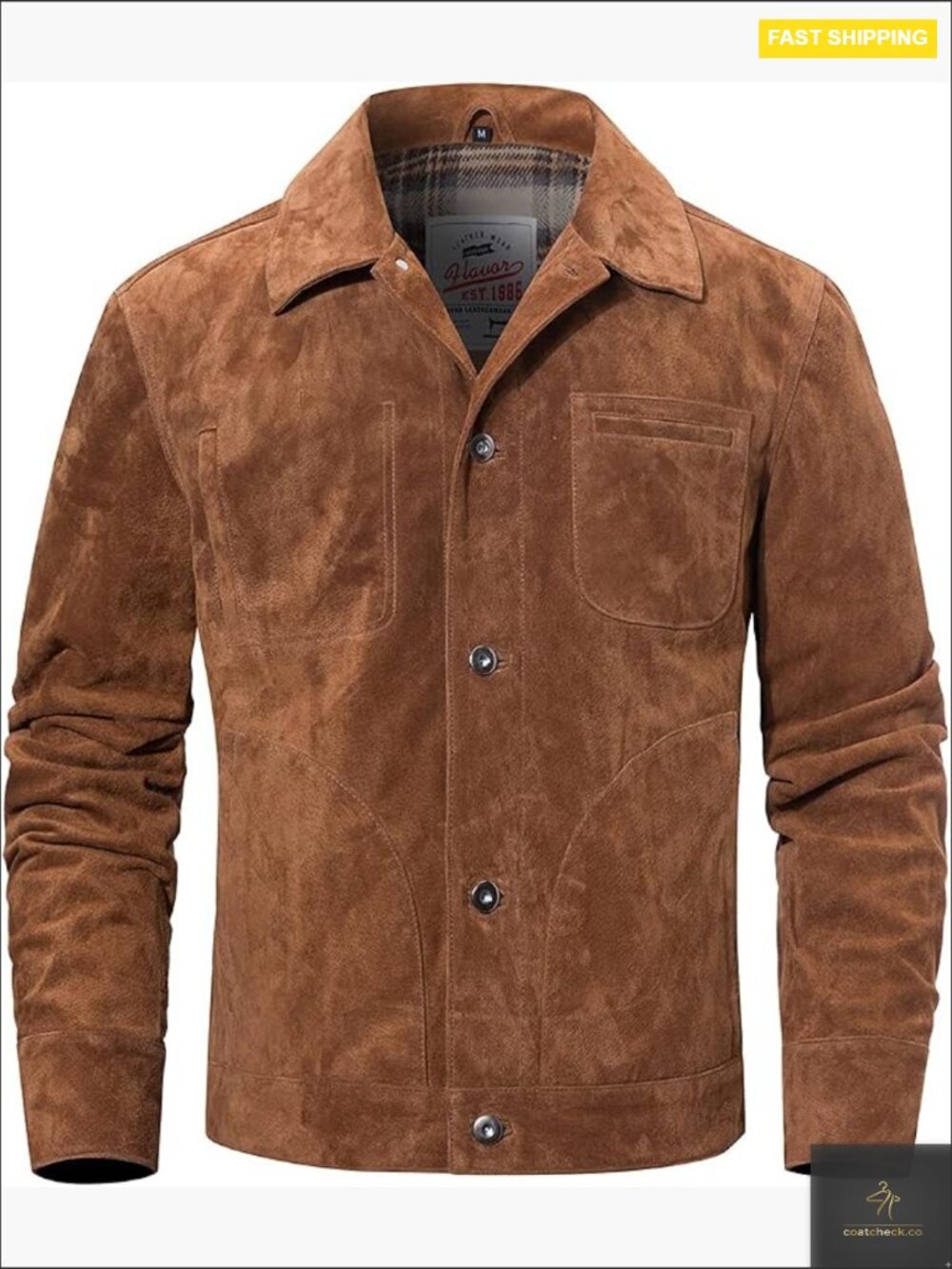 Genuine Suede Leather Trucker Button Jacket Classic Mens Coat